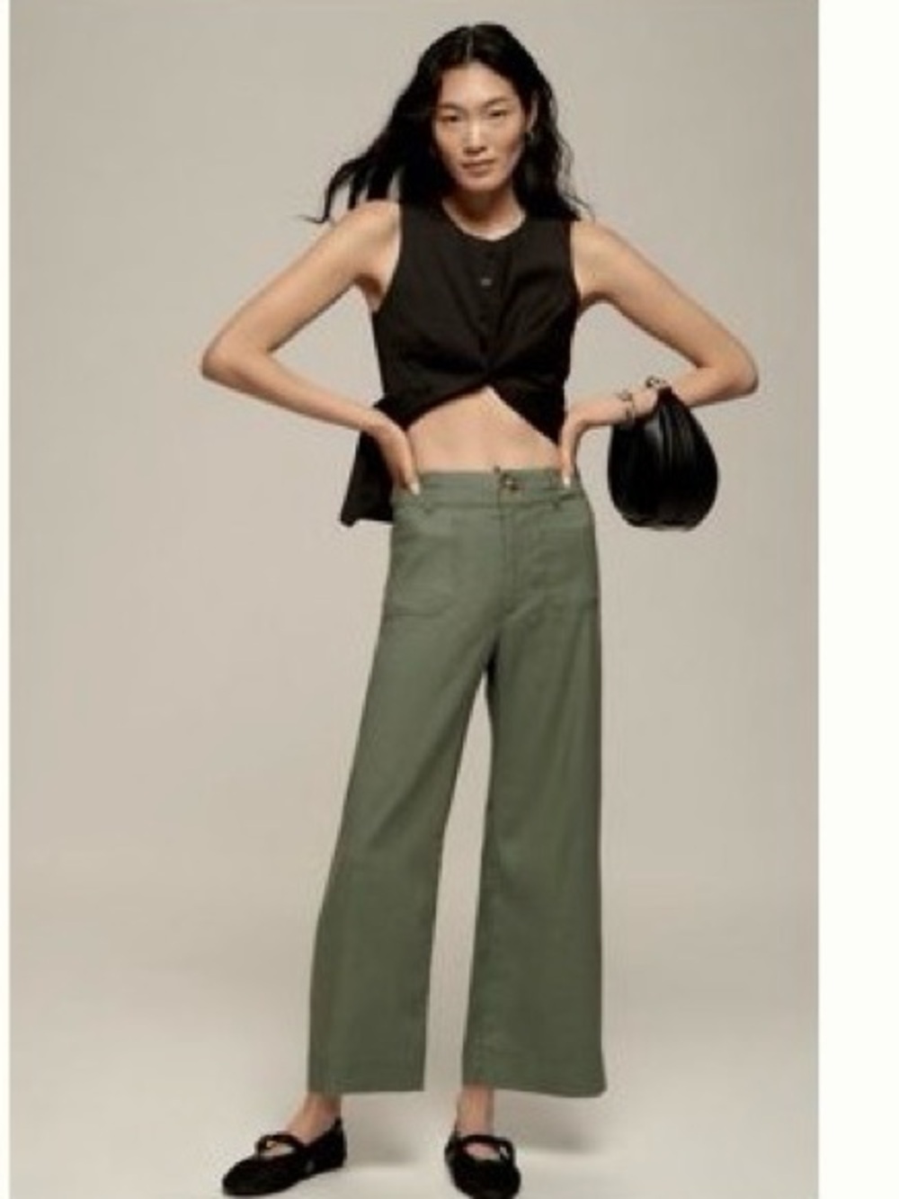 Maeve The Colette European Linen Stretch Wide Leg Pants Cactus Olive Mid-Rise